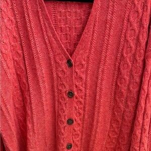 NATURAL LIFE Red Cable Knit V-Neck Cardigan